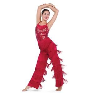 Dance Costume AWCT 24022 Med-Lar Child Red Fringe Jazz Tap Sequins/Rhinestones